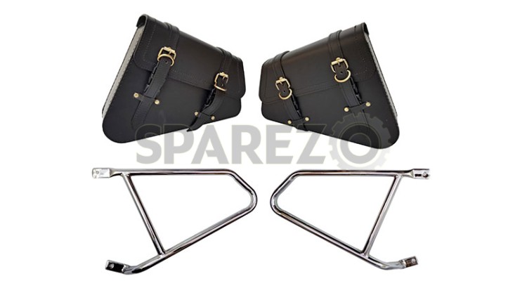 Royal Enfield Interceptor 650 Pannier Bags Pair With Mounting Rails Chrome - SPAREZO